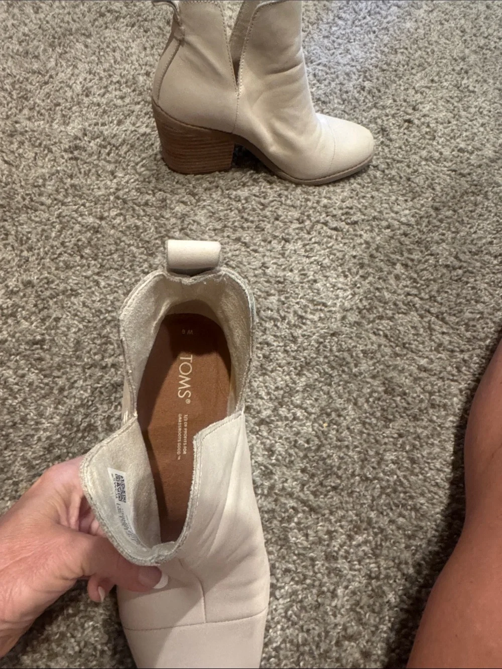 Toms Cream Leather Ankle Booties with Stacked Heel